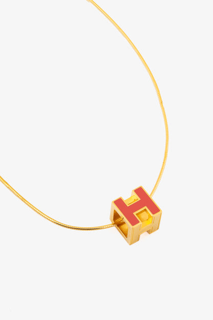 Hermes Cage D'H Gold Cube-Pendant Necklace