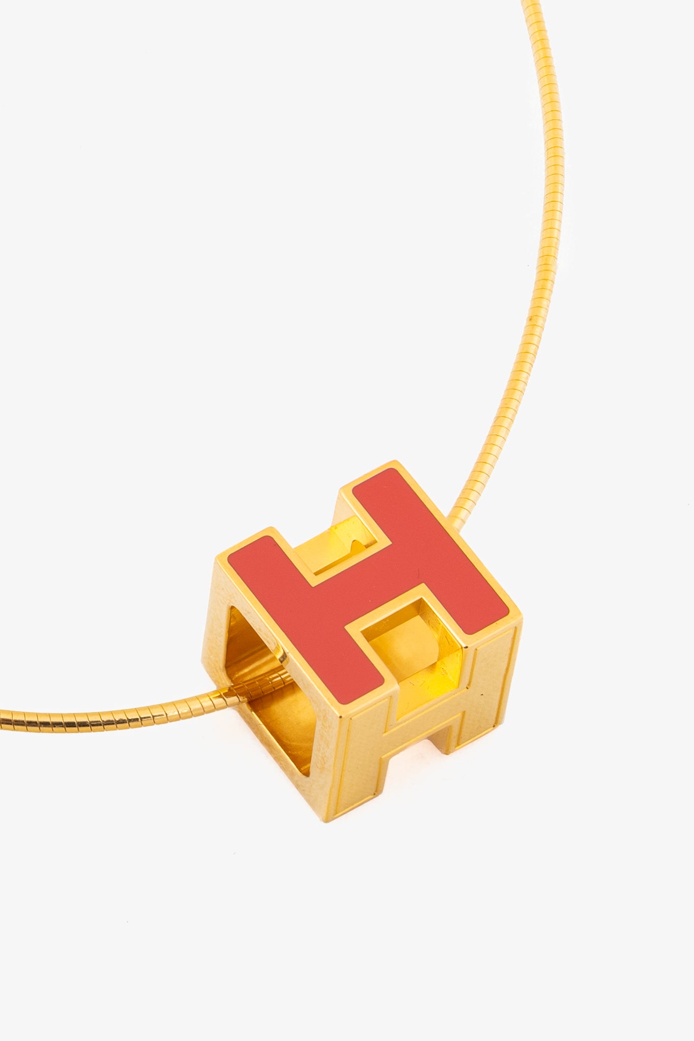 Hermes Cage D'H Gold Cube-Pendant Necklace