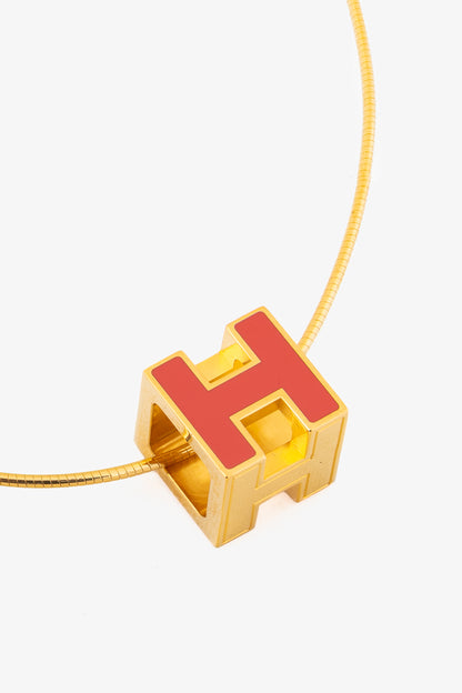 Hermes Cage D'H Gold Cube-Pendant Necklace
