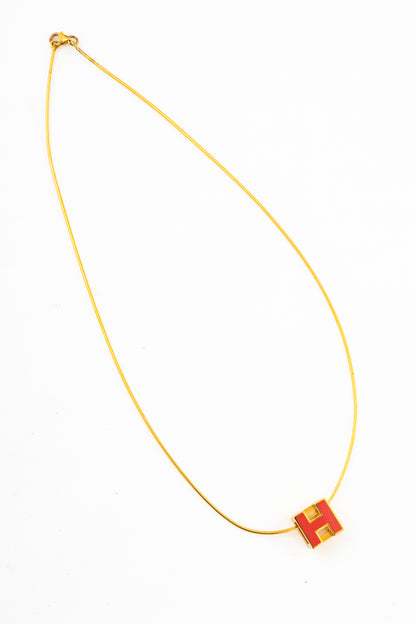Hermes Cage D'H Gold Cube-Pendant Necklace
