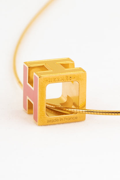 Hermes Cage D'H Gold Cube-Pendant Necklace