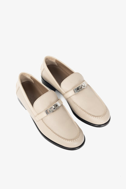Hermes Destin Blanc Gomme Epsom Calfskin Kelly-Buckle Loafers
