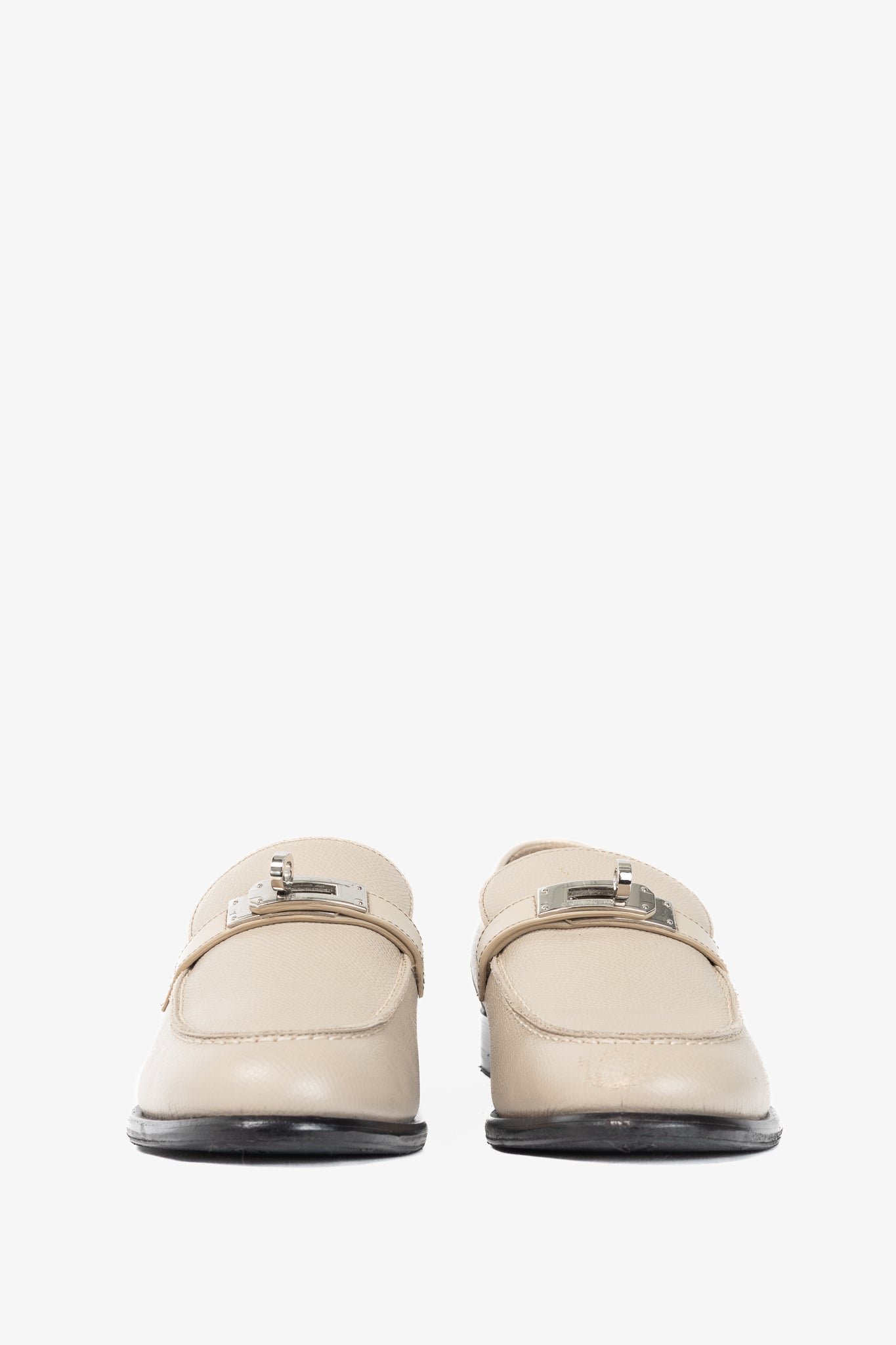 Hermes Destin Blanc Gomme Epsom Calfskin Kelly-Buckle Loafers