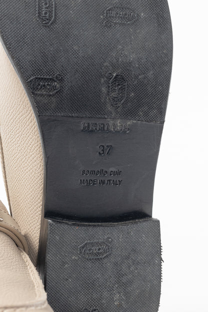 Hermes Destin Blanc Gomme Epsom Calfskin Kelly-Buckle Loafers