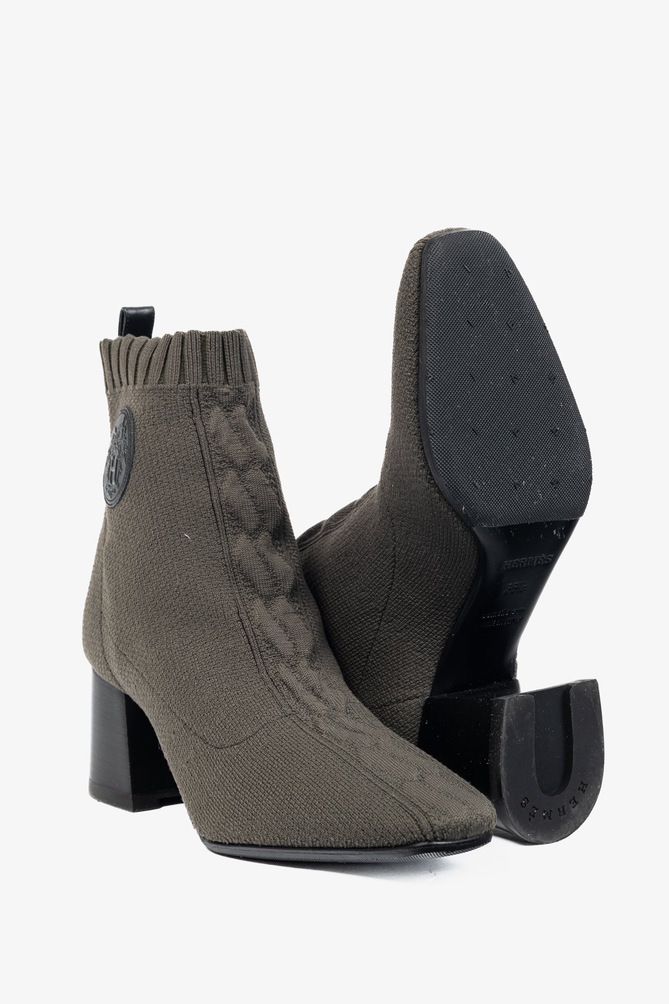Hermes Volver 60 Vert Sapin Knit Ankle Boots