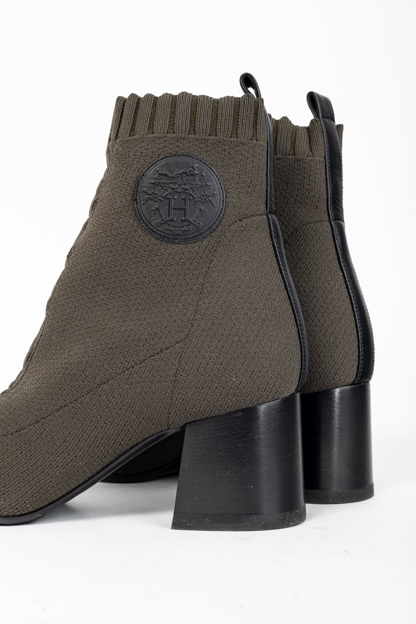 Hermes Volver 60 Vert Sapin Knit Ankle Boots