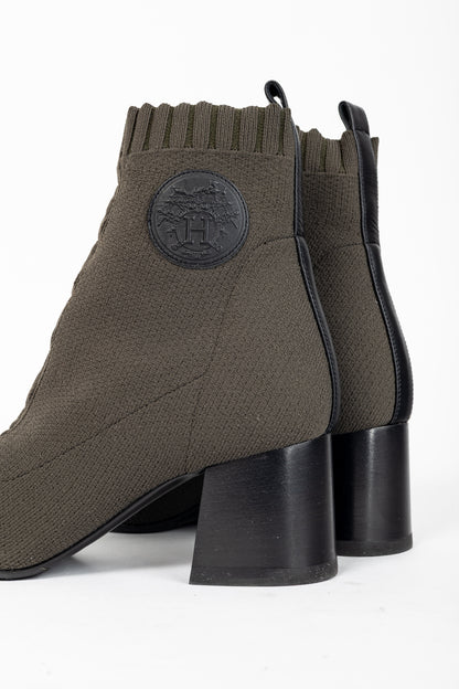 Hermes Volver 60 Vert Sapin Knit Ankle Boots