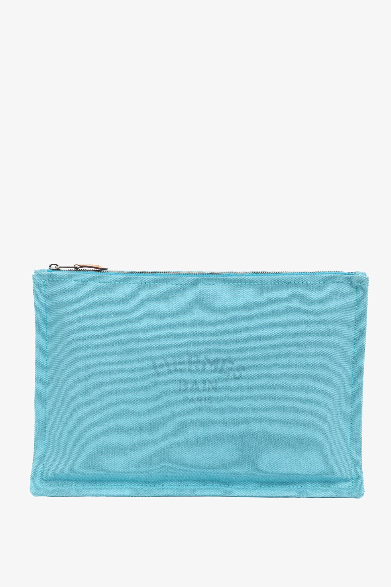 Hermes Flat Yachting GM Blue Logo Toile Pouch