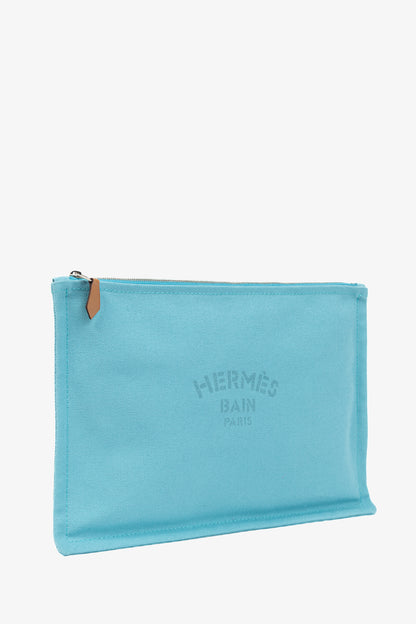 Hermes Flat Yachting GM Blue Logo Toile Pouch