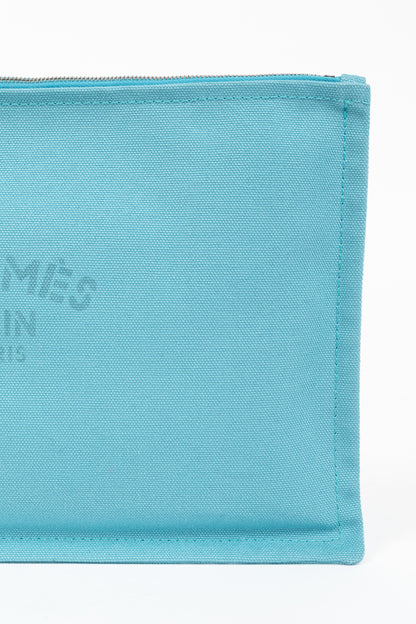 Hermes Flat Yachting GM Blue Logo Toile Pouch