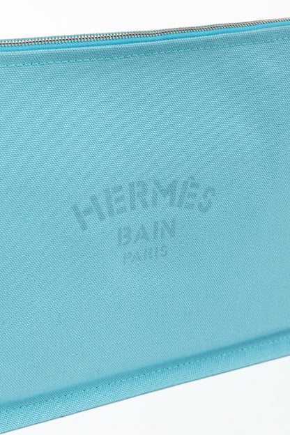 Hermes Flat Yachting GM Blue Logo Toile Pouch