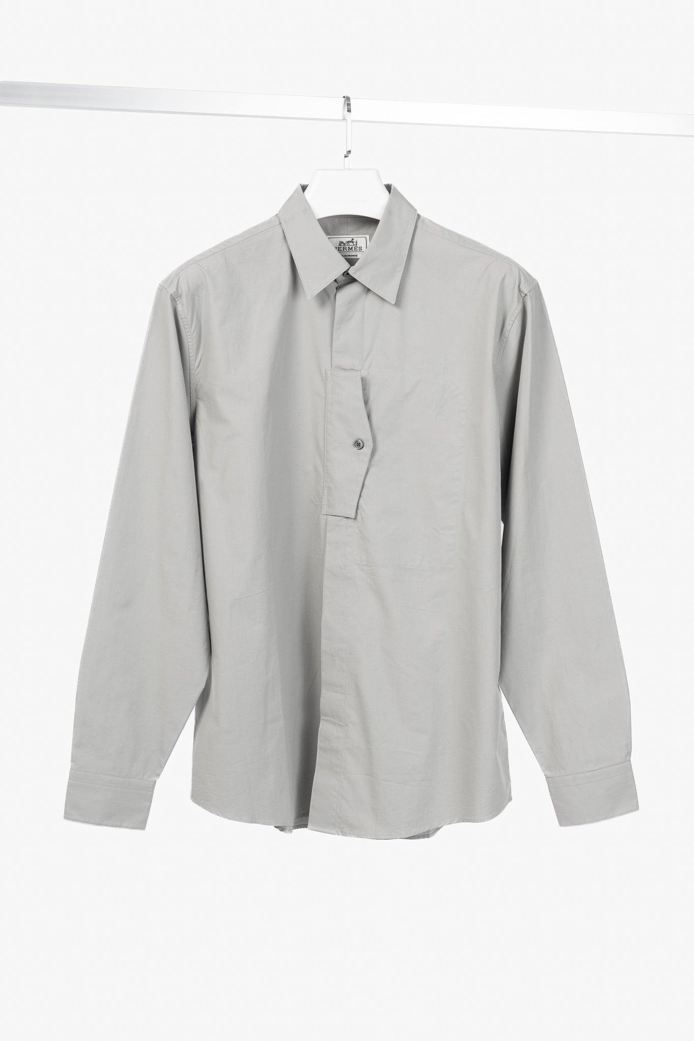 Hermes Light-Grey Cotton-Poplin Vertical-Pocket Shirt