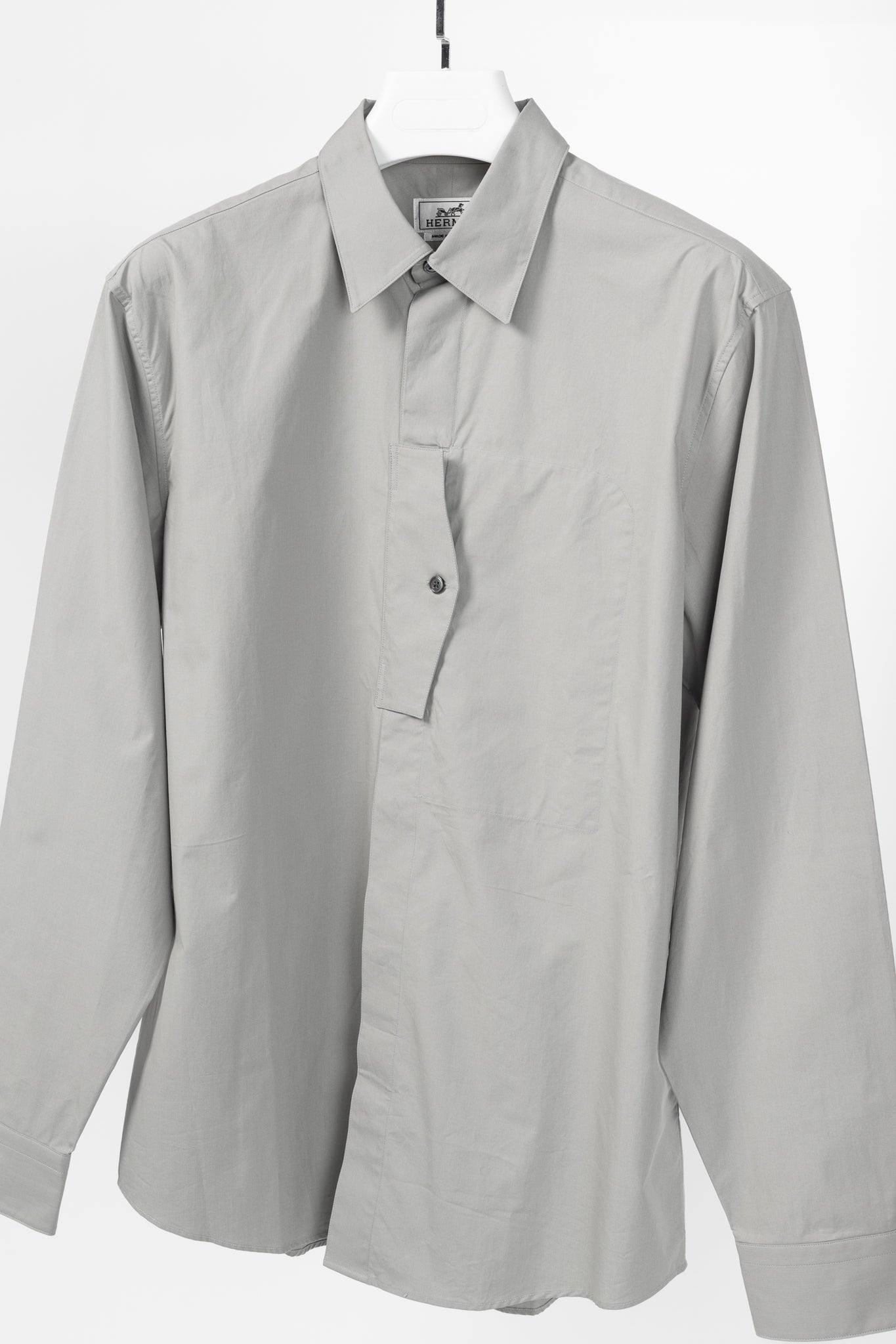Hermes Light-Grey Cotton-Poplin Vertical-Pocket Shirt