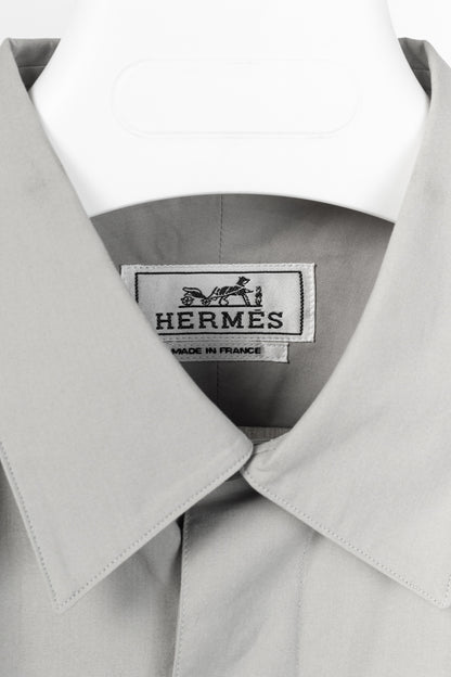 Hermes Light-Grey Cotton-Poplin Vertical-Pocket Shirt