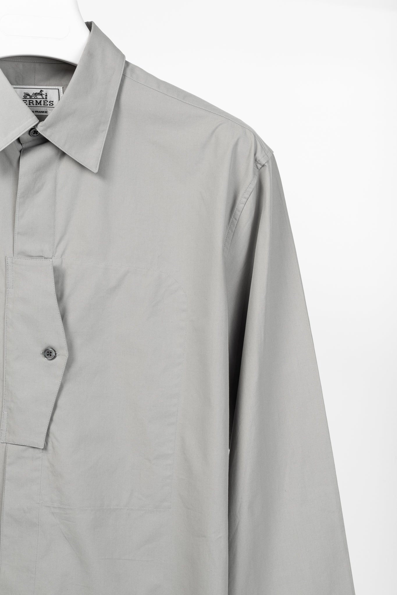 Hermes Light-Grey Cotton-Poplin Vertical-Pocket Shirt