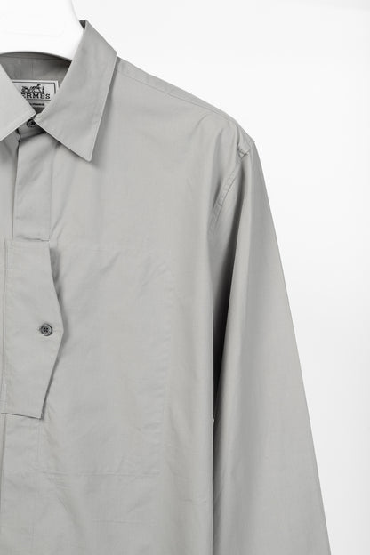 Hermes Light-Grey Cotton-Poplin Vertical-Pocket Shirt