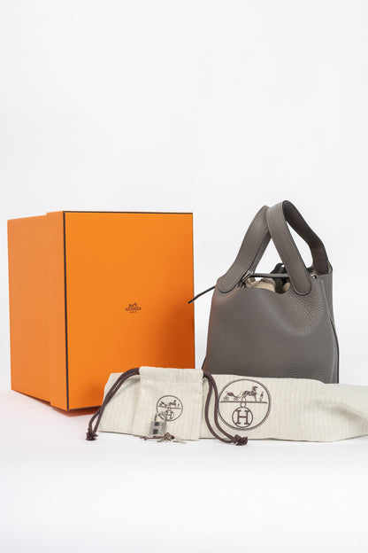 Hermes Picotin Lock 18 Gris Meyer Taurillon Clemence Leather Tote