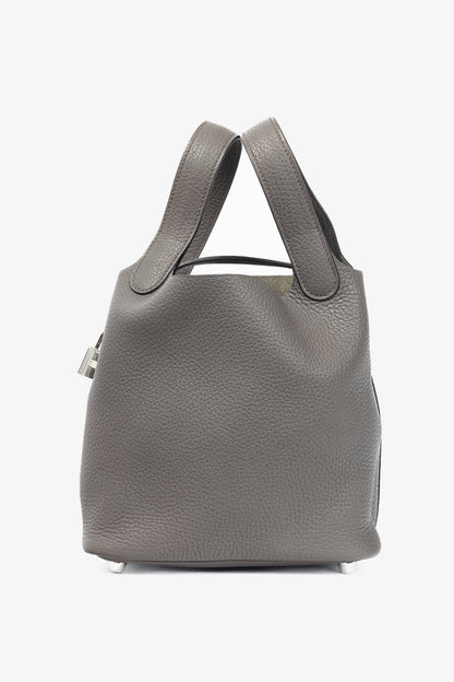 Hermes Picotin Lock 18 Gris Meyer Taurillon Clemence Leather Tote