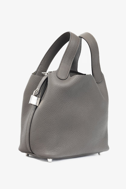 Hermes Picotin Lock 18 Gris Meyer Taurillon Clemence Leather Tote
