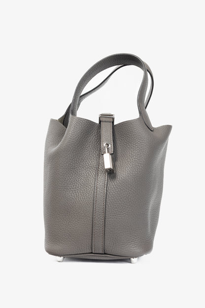 Hermes Picotin Lock 18 Gris Meyer Taurillon Clemence Leather Tote
