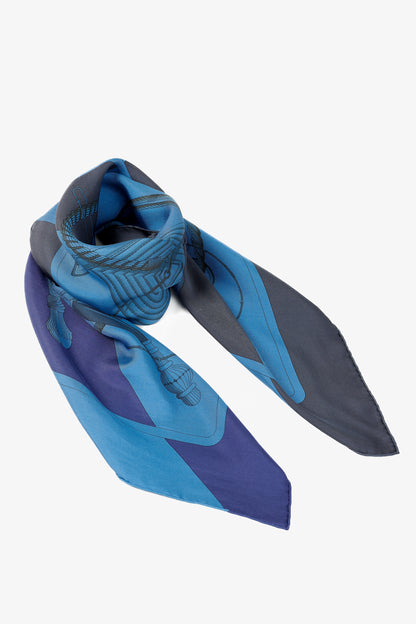 Hermes Clic-Clac 90 Blue Dip-Dye Silk Scarf