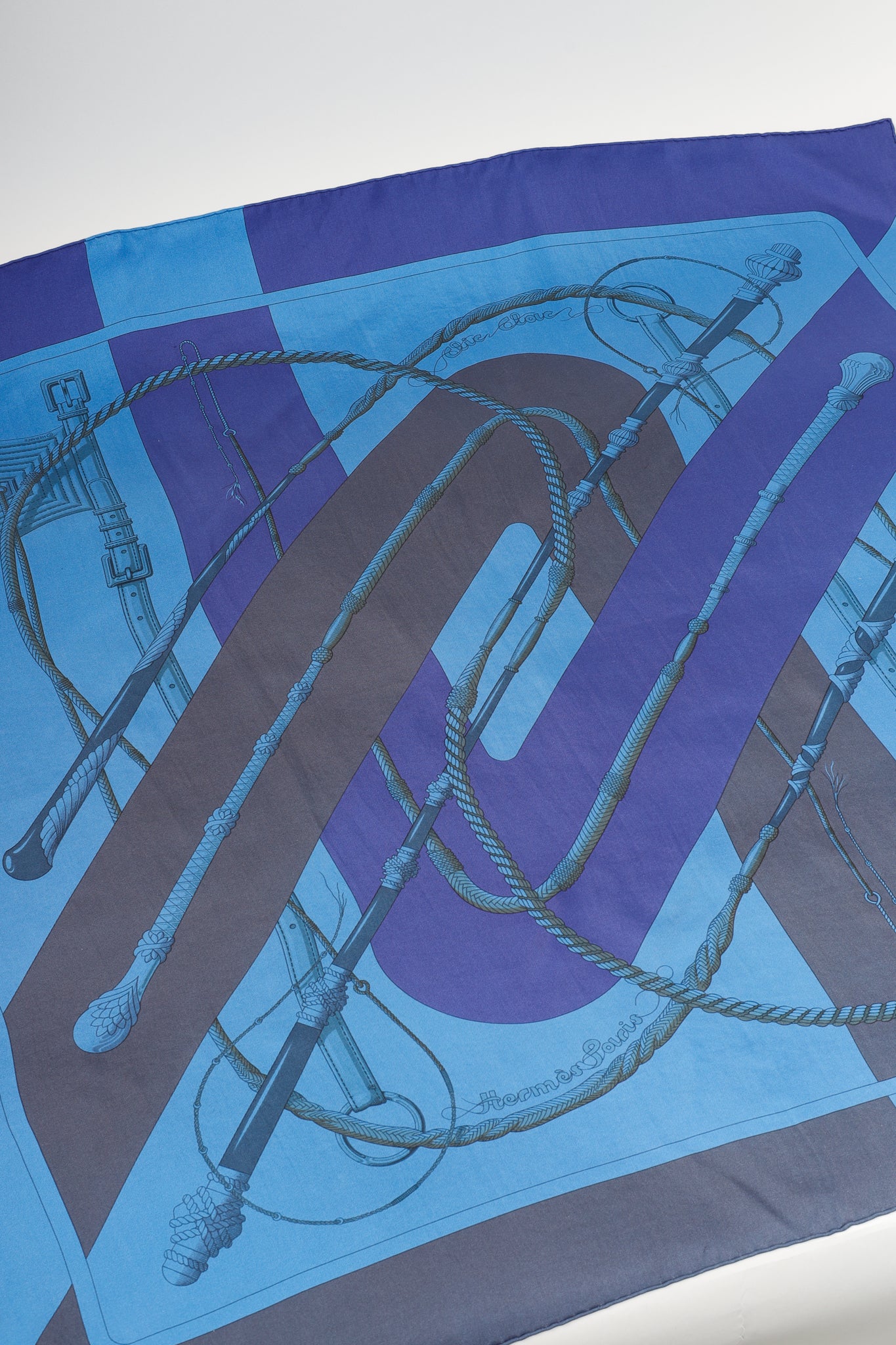 Hermes Clic-Clac 90 Blue Dip-Dye Silk Scarf
