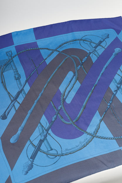 Hermes Clic-Clac 90 Blue Dip-Dye Silk Scarf