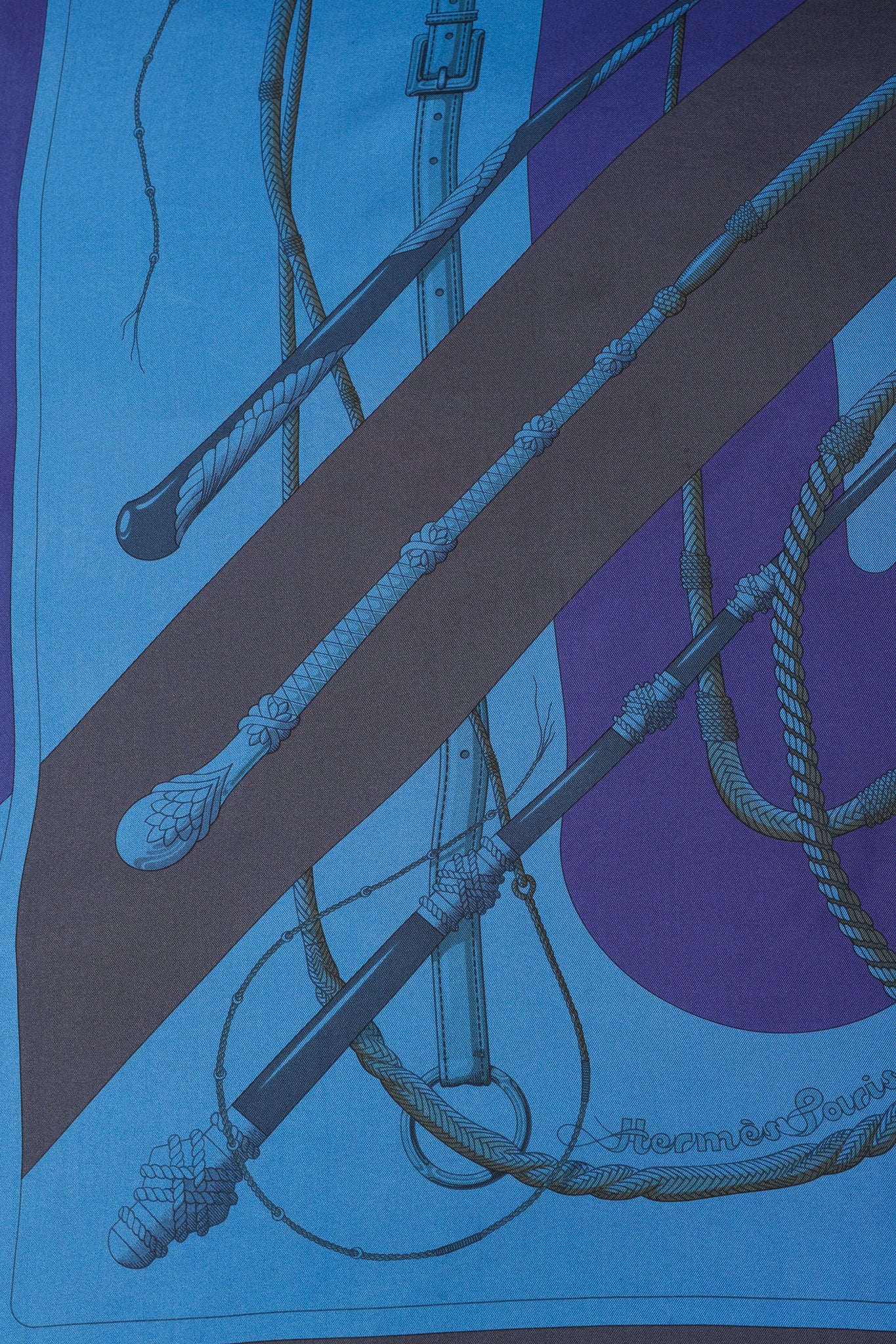 Hermes Clic-Clac 90 Blue Dip-Dye Silk Scarf