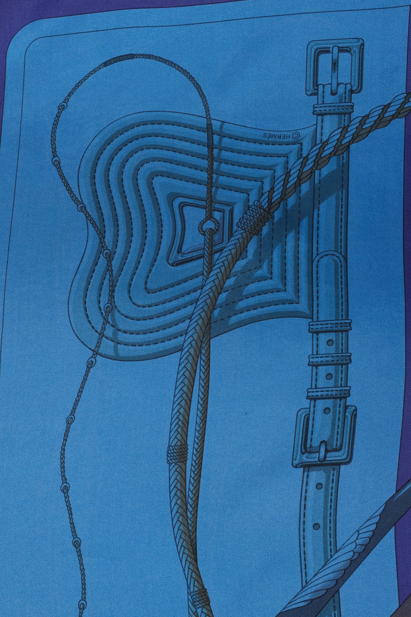 Hermes Clic-Clac 90 Blue Dip-Dye Silk Scarf