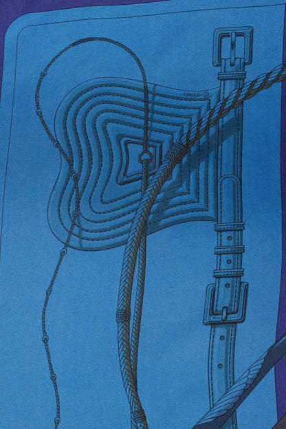 Hermes Clic-Clac 90 Blue Dip-Dye Silk Scarf