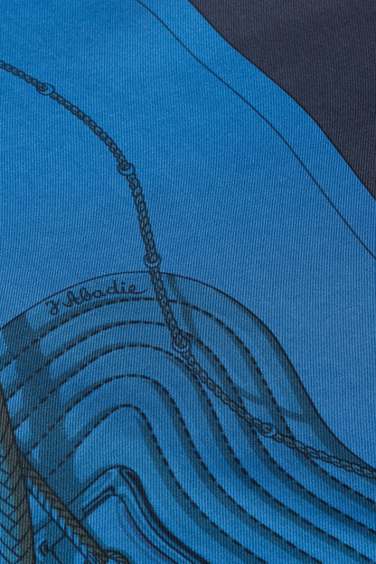 Hermes Clic-Clac 90 Blue Dip-Dye Silk Scarf