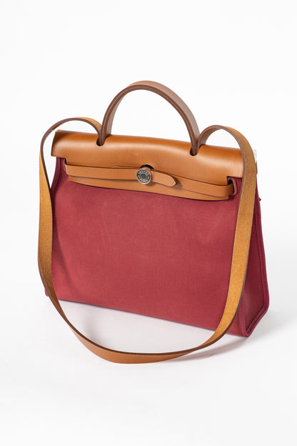Hermes Herbag 31 Red Toile & Vache Hunter Satchel