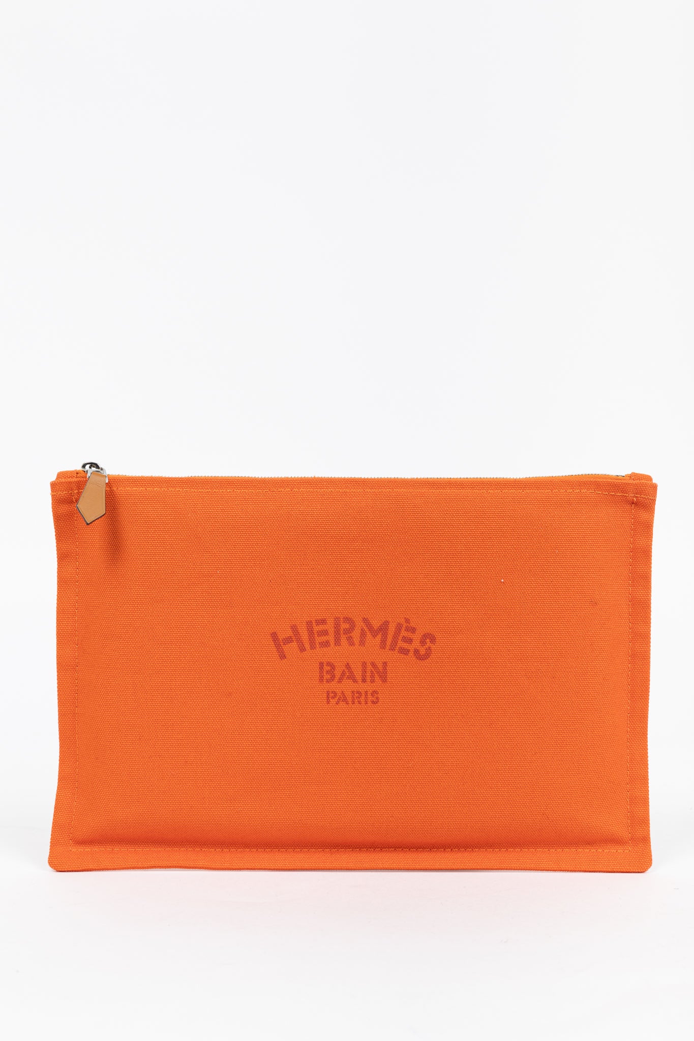 Hermes Flat Yachting GM Orange Logo Toile Pouch