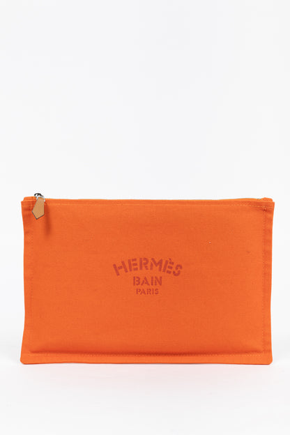 Hermes Flat Yachting GM Orange Logo Toile Pouch