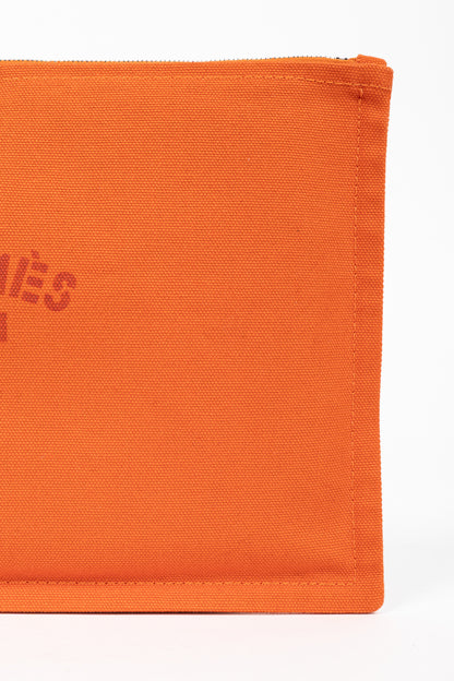 Hermes Flat Yachting GM Orange Logo Toile Pouch
