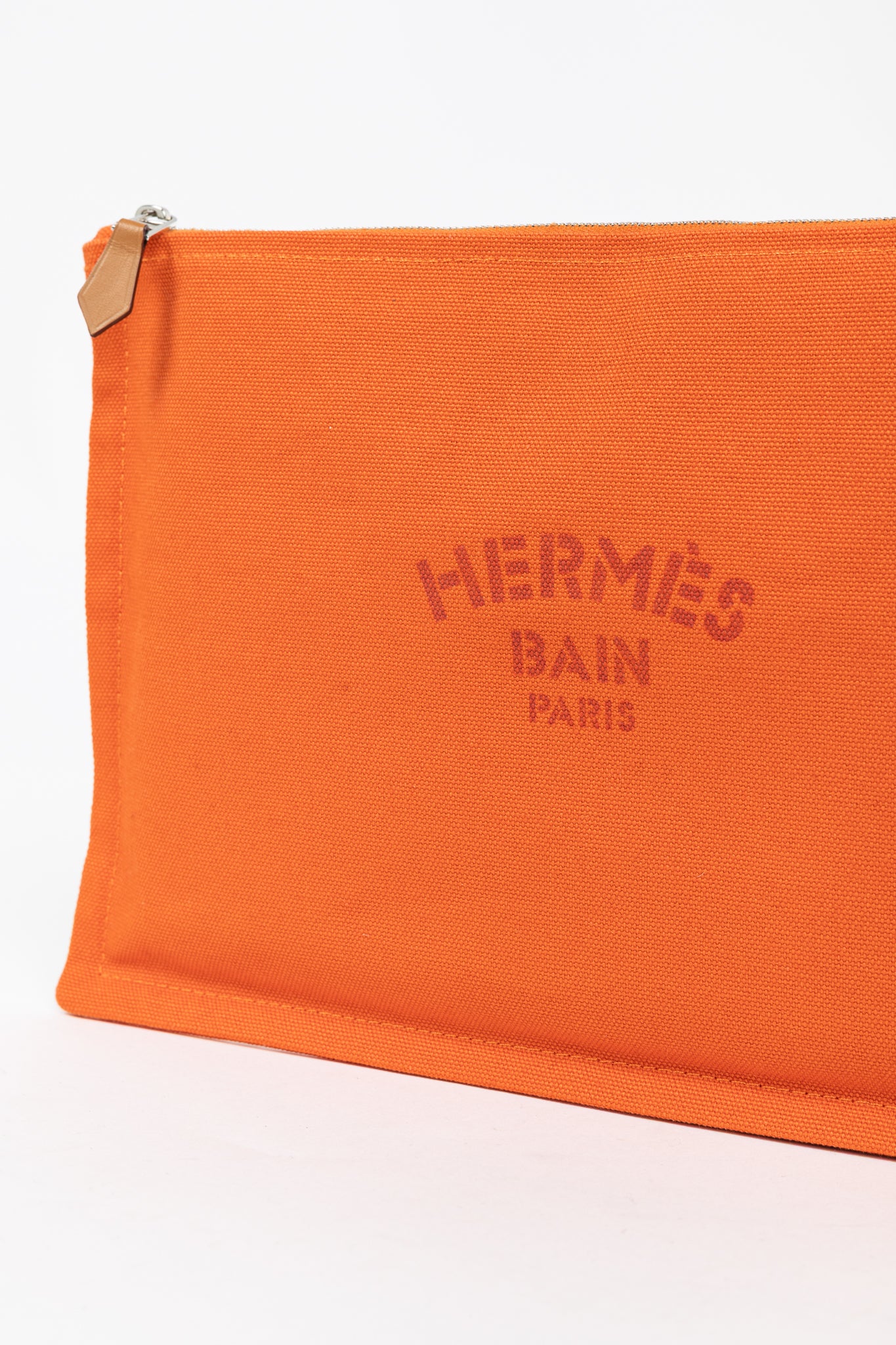 Hermes Flat Yachting GM Orange Logo Toile Pouch