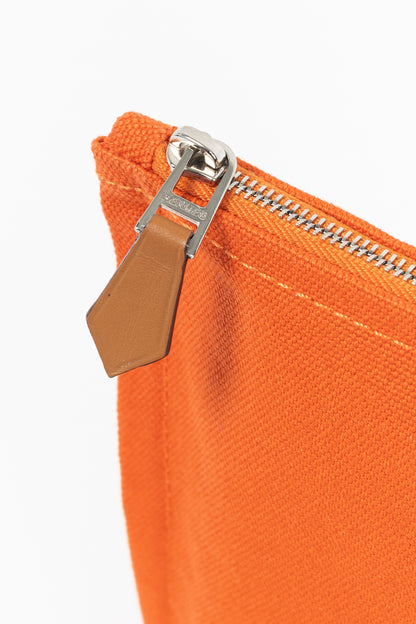 Hermes Flat Yachting GM Orange Logo Toile Pouch