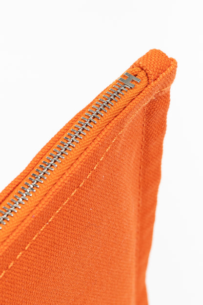 Hermes Flat Yachting GM Orange Logo Toile Pouch