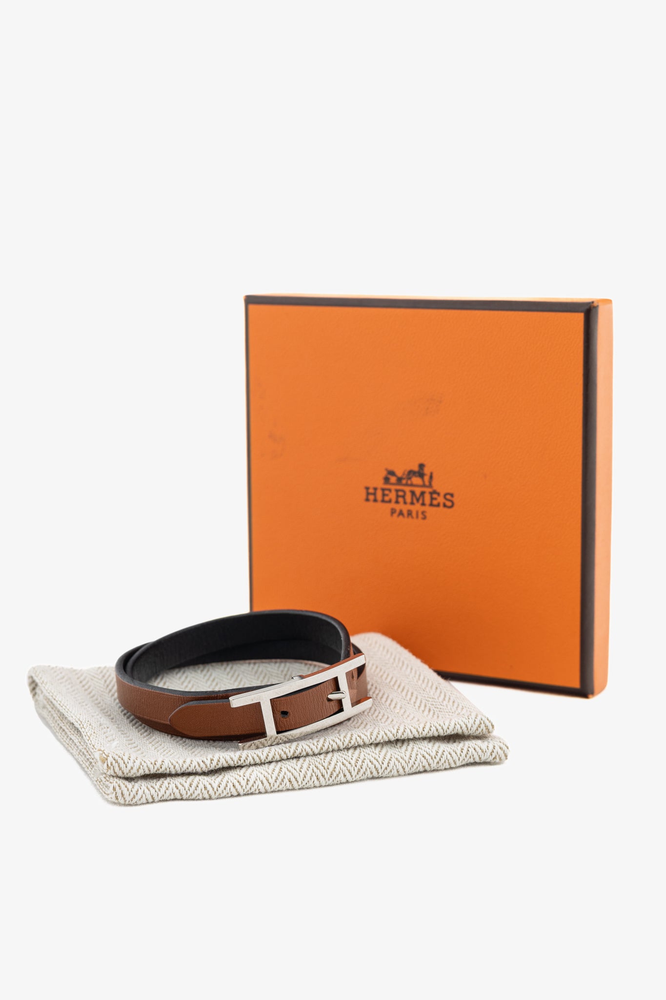 Hermes Behapi Double Tour Noir & Fauve Chamonix & Tadelakt Bracelet