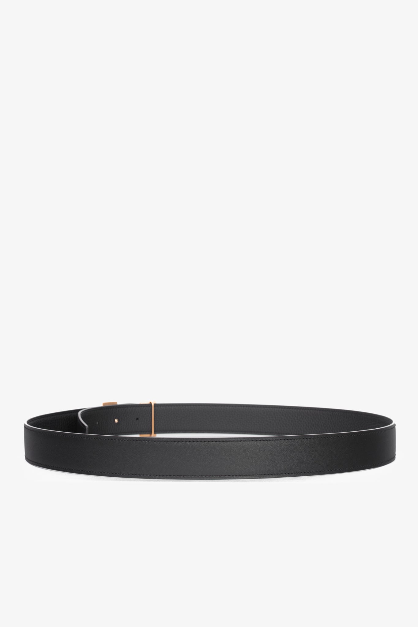 Hermes Noir/Noir Reversible Box 135 & Togo Leather Belt w/ Rose Gold-Plated Brass H Buckle