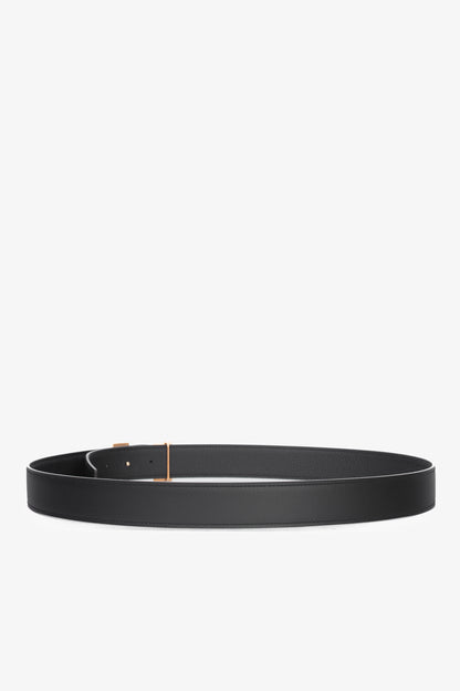 Hermes Noir/Noir Reversible Box 135 & Togo Leather Belt w/ Rose Gold-Plated Brass H Buckle