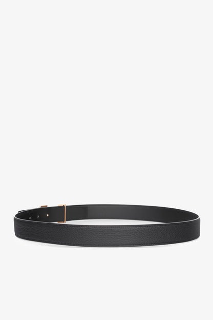 Hermes Noir/Noir Reversible Box 135 & Togo Leather Belt w/ Rose Gold-Plated Brass H Buckle