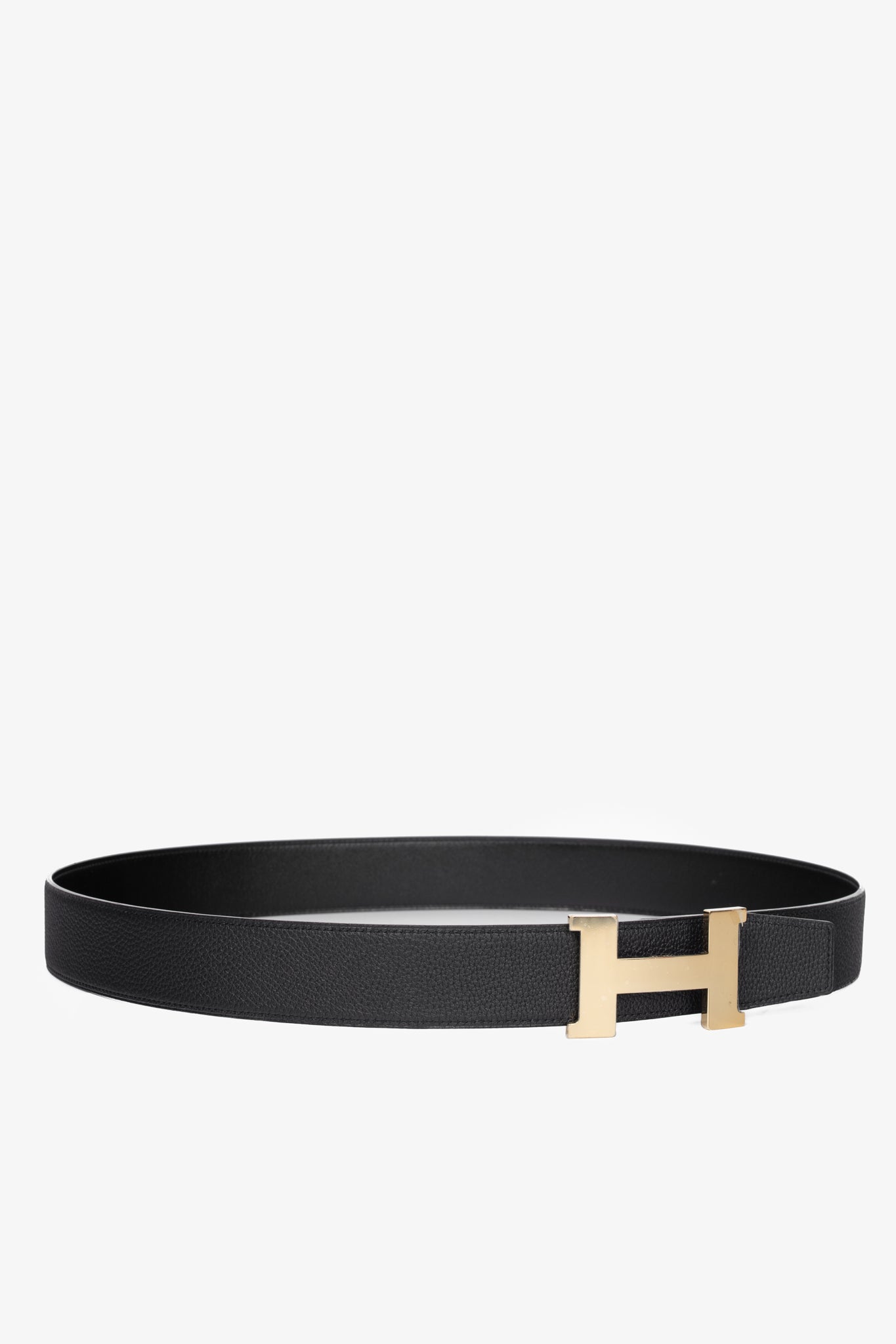 Hermes Noir/Noir Reversible Odyssee & Epsom Leather Belt w/ Gold-Plated Brass H Buckle