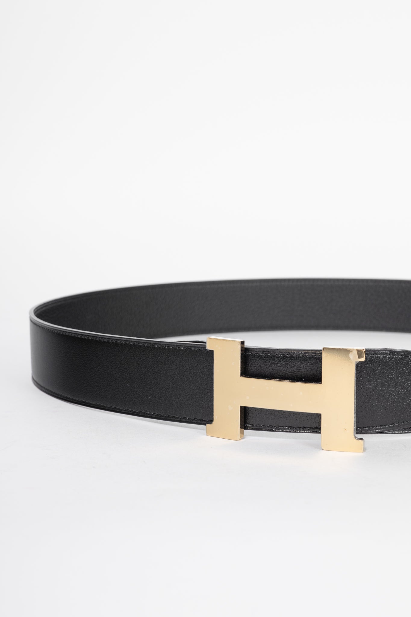 Hermes Noir/Noir Reversible Odyssee & Epsom Leather Belt w/ Gold-Plated Brass H Buckle