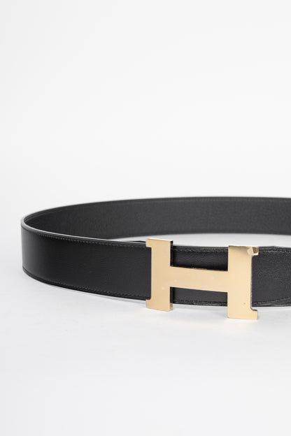Hermes Noir/Noir Reversible Odyssee & Epsom Leather Belt w/ Gold-Plated Brass H Buckle