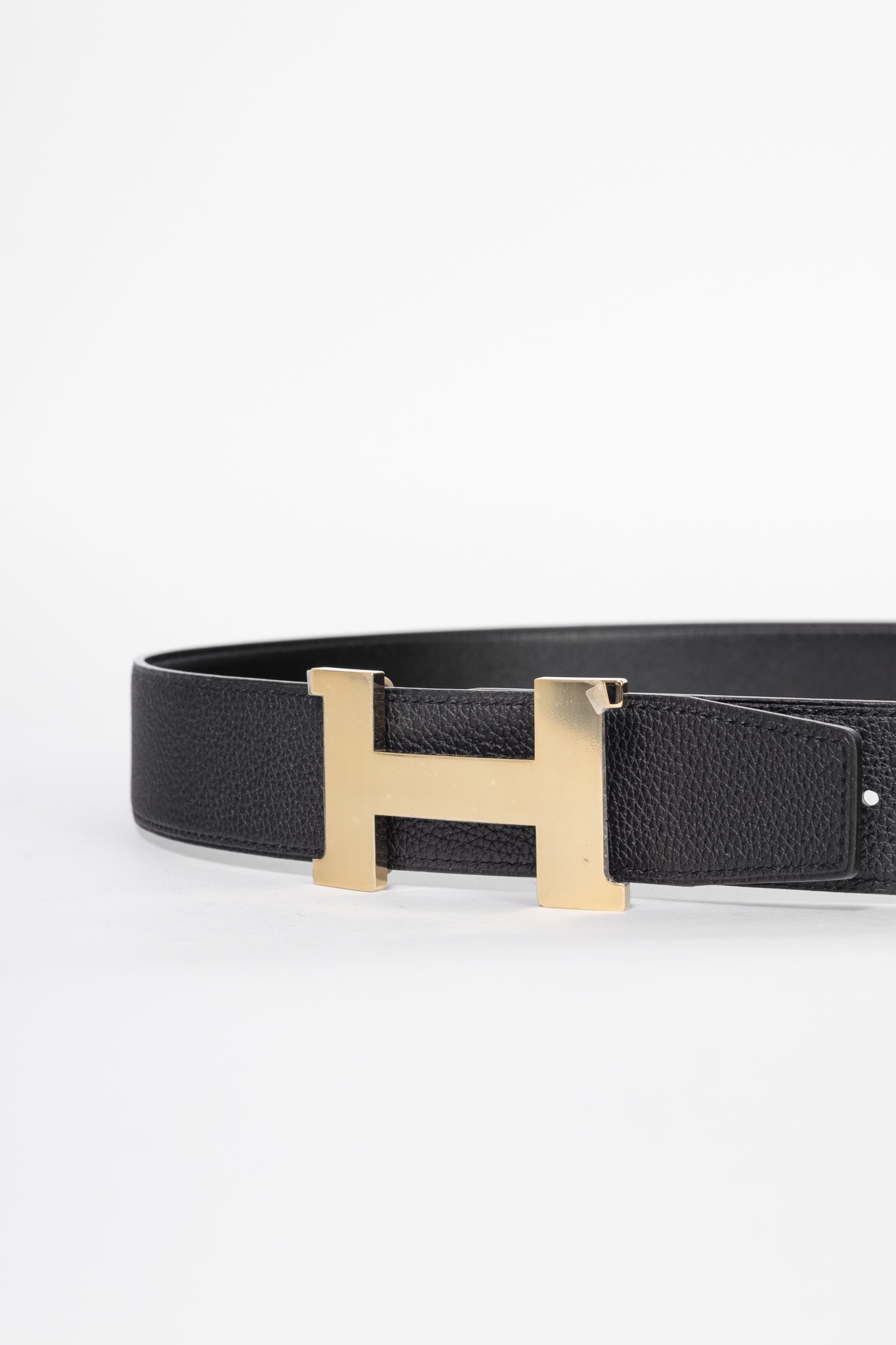 Hermes Noir/Noir Reversible Odyssee & Epsom Leather Belt w/ Gold-Plated Brass H Buckle