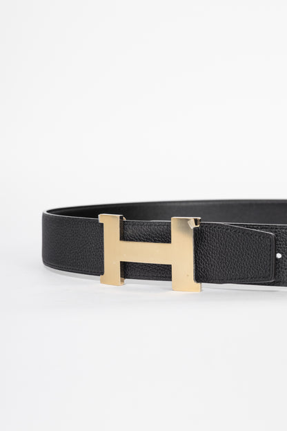 Hermes Noir/Noir Reversible Odyssee & Epsom Leather Belt w/ Gold-Plated Brass H Buckle