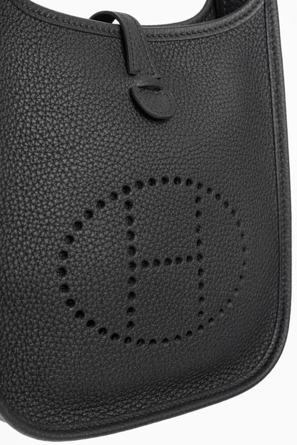 Hermes Evelyne TPM Noir Taurillon Clemence Leather Shoulder Bag