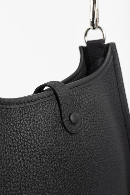 Hermes Evelyne TPM Noir Taurillon Clemence Leather Shoulder Bag