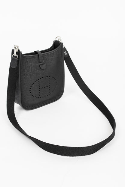 Hermes Evelyne TPM Noir Taurillon Clemence Leather Shoulder Bag